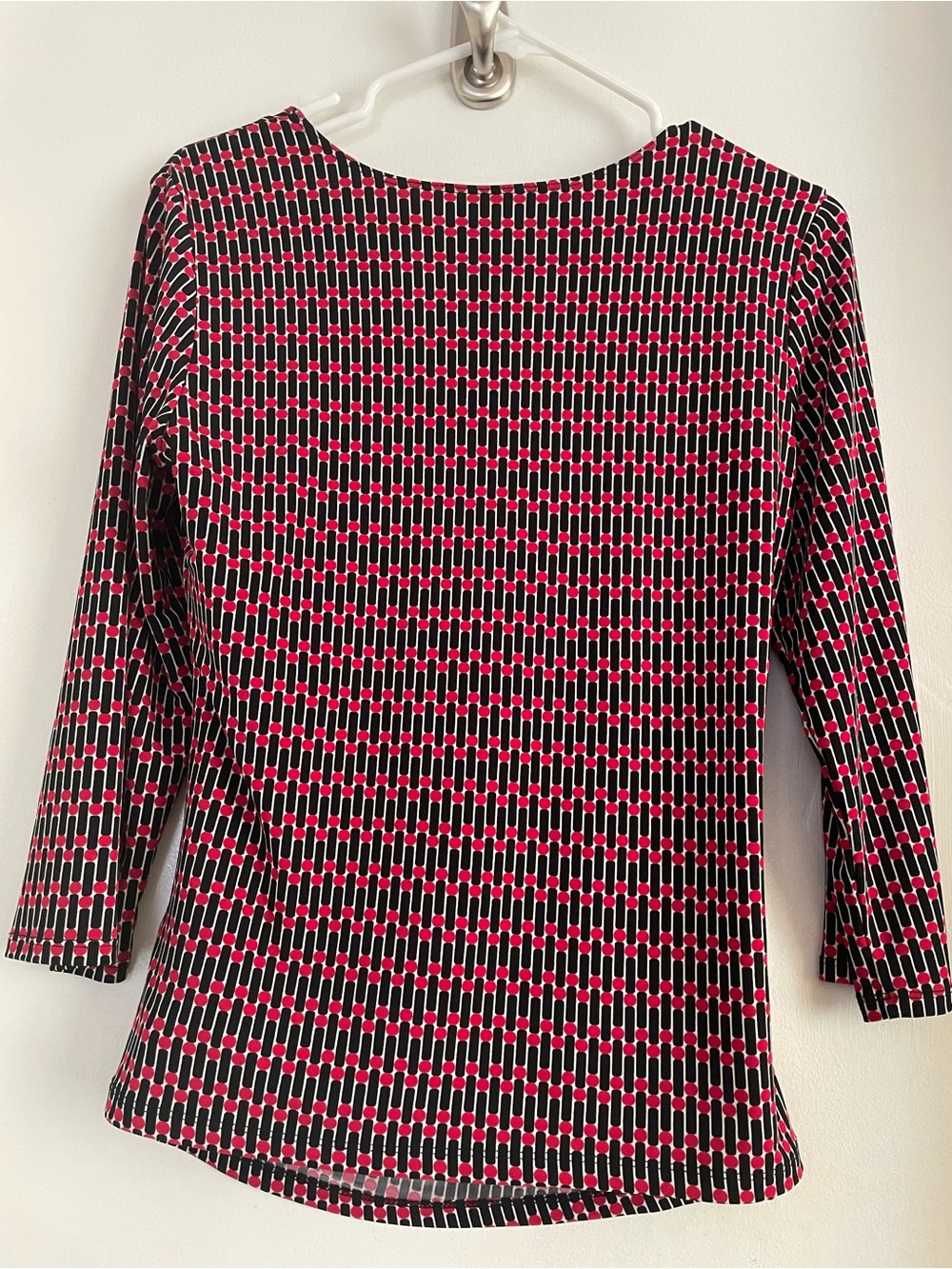 Briggs New York Black and Pink Geometric Faux-Wrap Long Sleeve Top - Picture 2 of 4